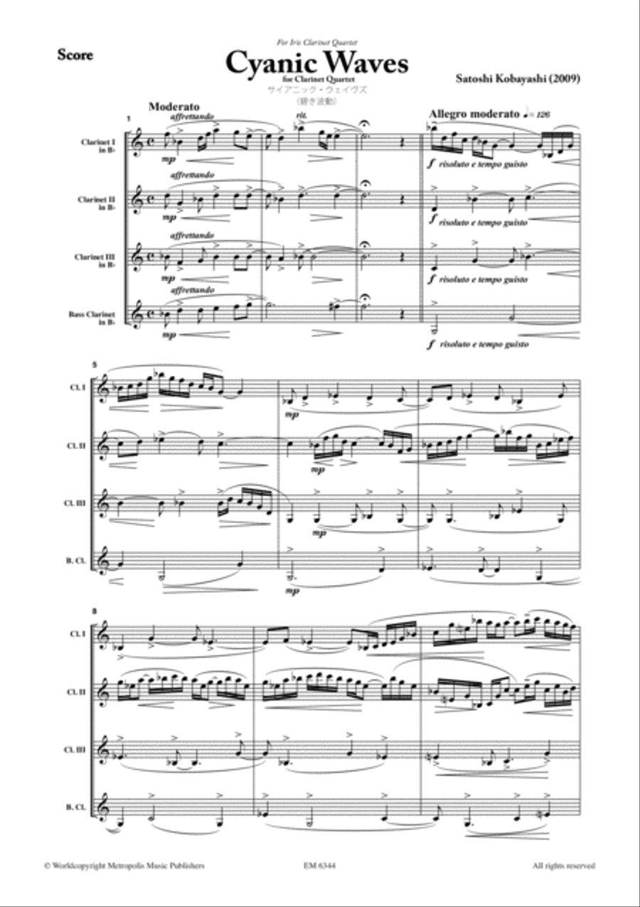 Cyanic Waves for Clarinet Quartet Clarinet Quartet scores gallery preview page 2