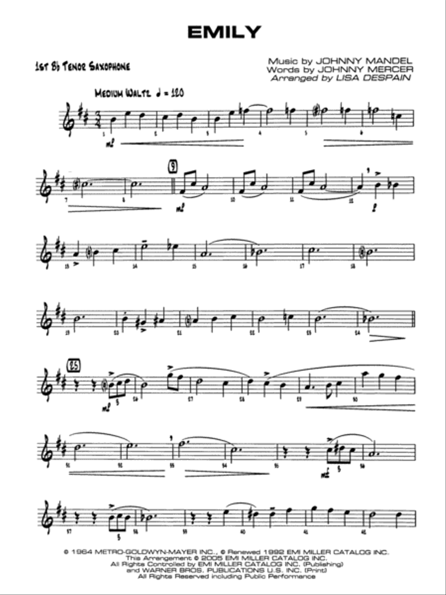 Emily: B-flat Tenor Saxophone Jazz Ensemble scores gallery preview page 1