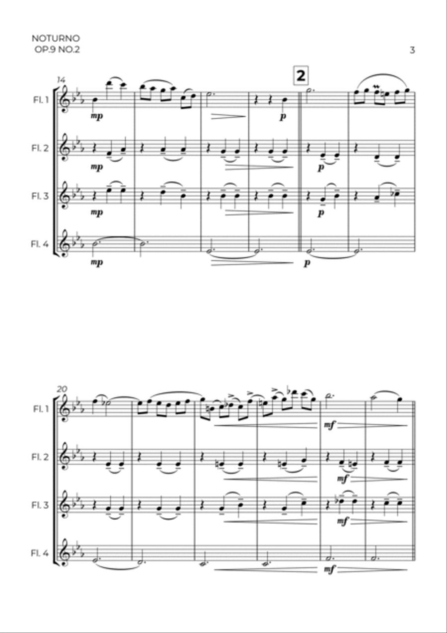 NOTURNO OP.9 NO.2 - CHOPIN - FLUTE QUARTET Flute Quartet scores gallery preview page 3