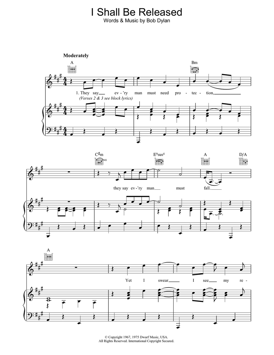 I Shall Be Released Piano, Vocal, Guitar scores gallery preview page 1