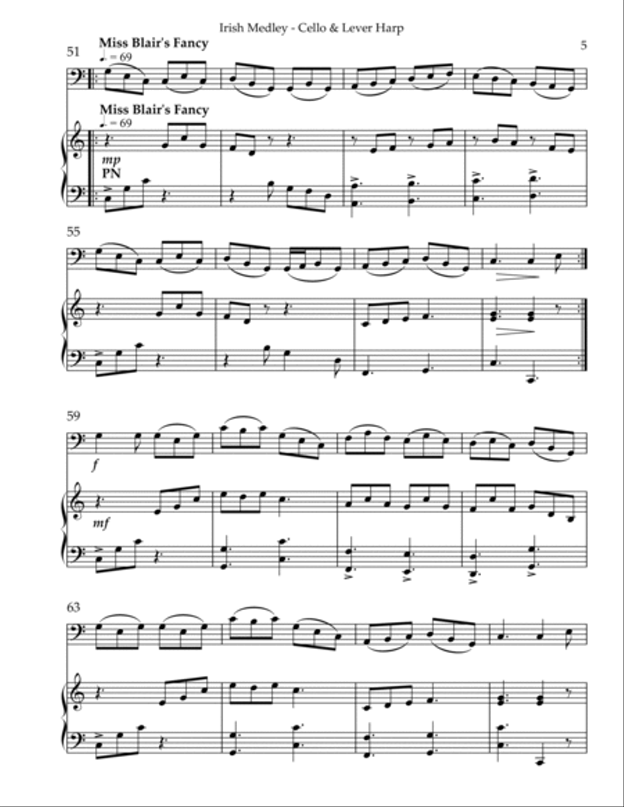 Irish Medley, Duet for Cello & Lever Harp String Duet scores gallery preview page 5