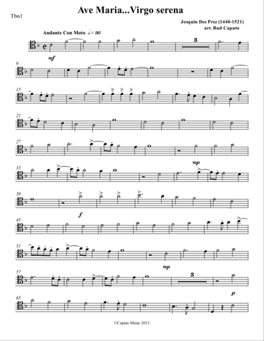 Low Brass-Ave Maria Josquin-Parts Brass Ensemble scores gallery preview page 1