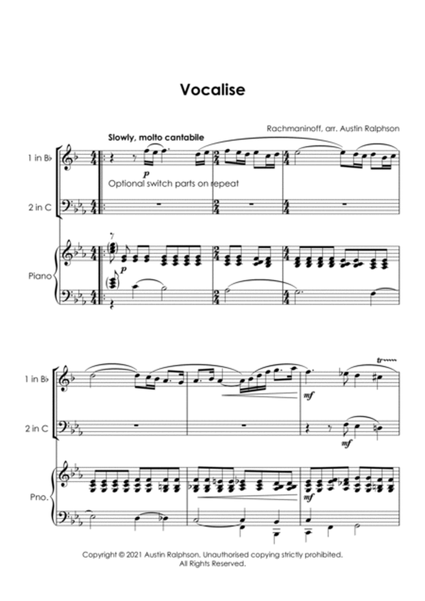Vocalise (Rachmaninoff) - trumpet and trombone duet and piano with FREE BACKING TRACK image number null