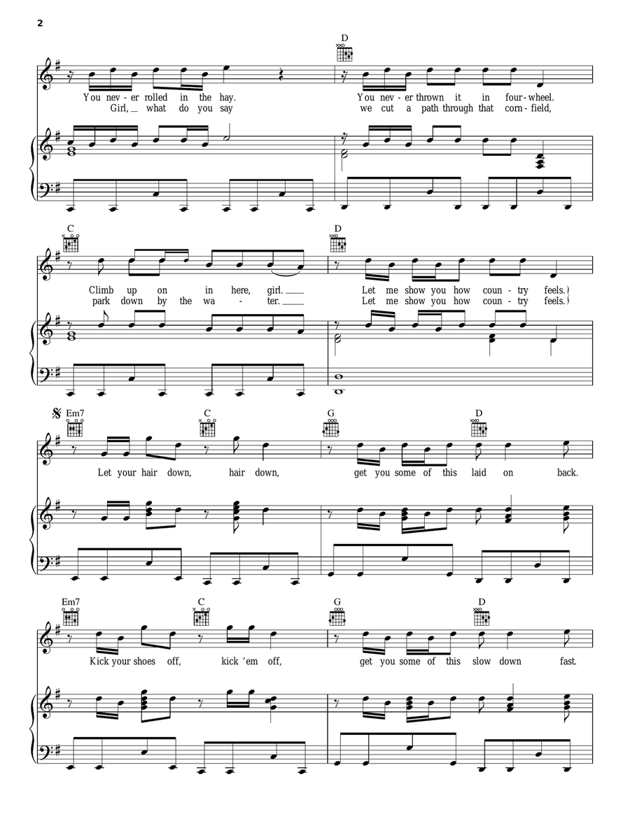 How Country Feels Piano, Vocal, Guitar scores gallery preview page 2
