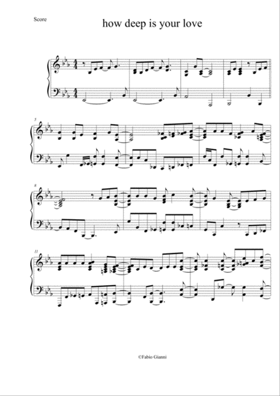 How Deep Is Your Love from the Motion Picture SATURDAY NIGHT FEVER Piano Solo scores gallery preview page 1