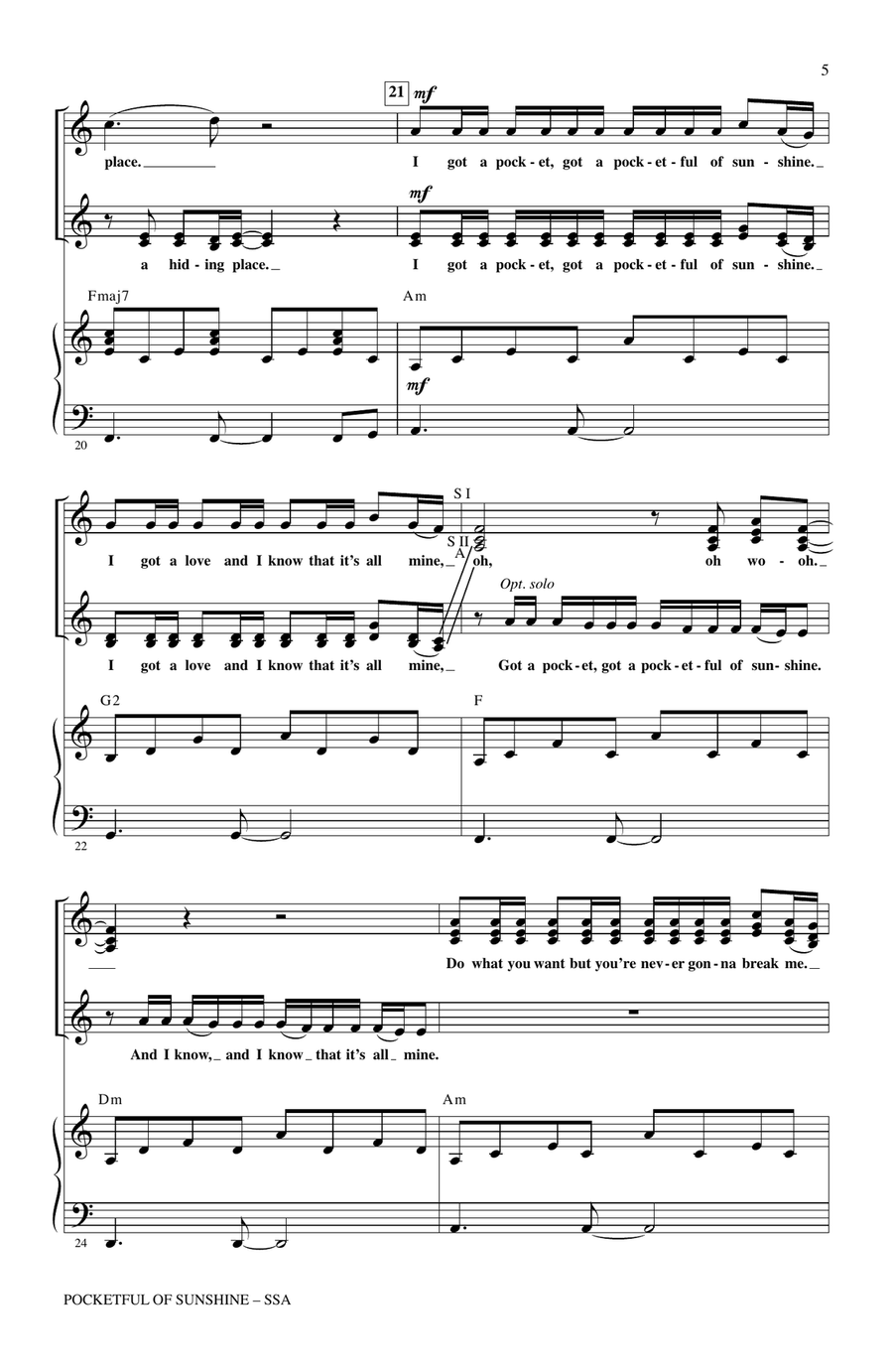 Pocketful Of Sunshine by Natasha Bedingfield SSA - Digital Sheet Music page 4