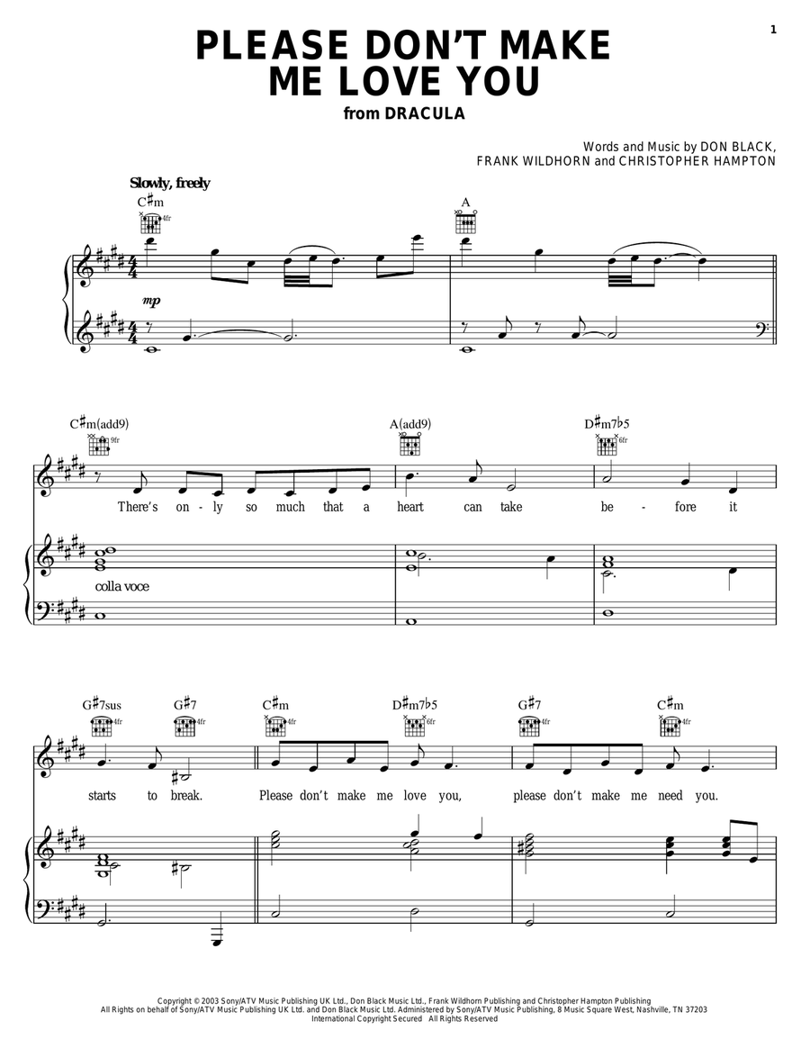 Please Don't Make Me Love You Piano, Vocal, Guitar scores gallery preview page 1