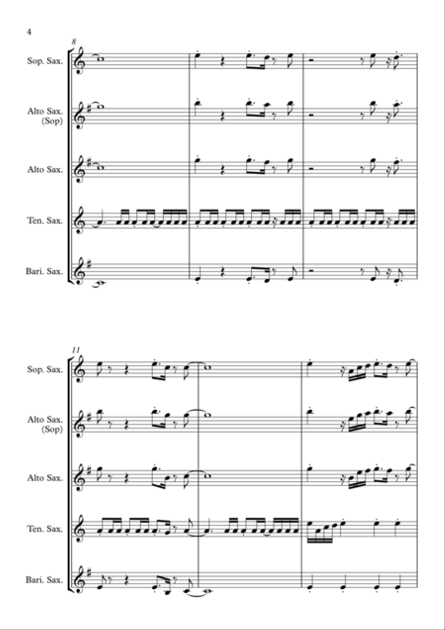 Eye Of The Tiger Saxophone Quartet scores gallery preview page 4