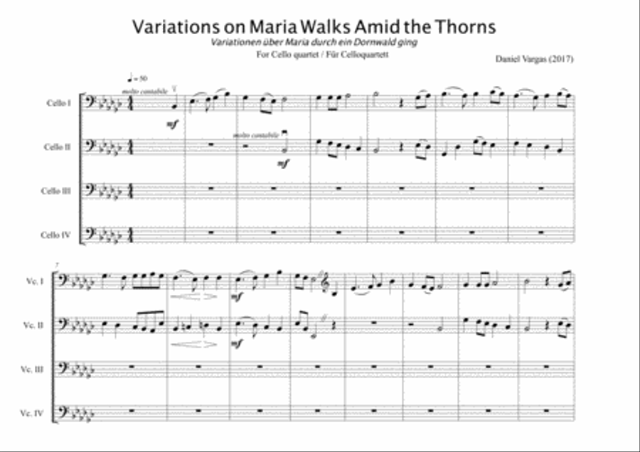 Variations on Maria walks amid the Thorns / Variationen über Maria durch ein Dornwald ging for Cell String Quartet scores gallery preview page 3