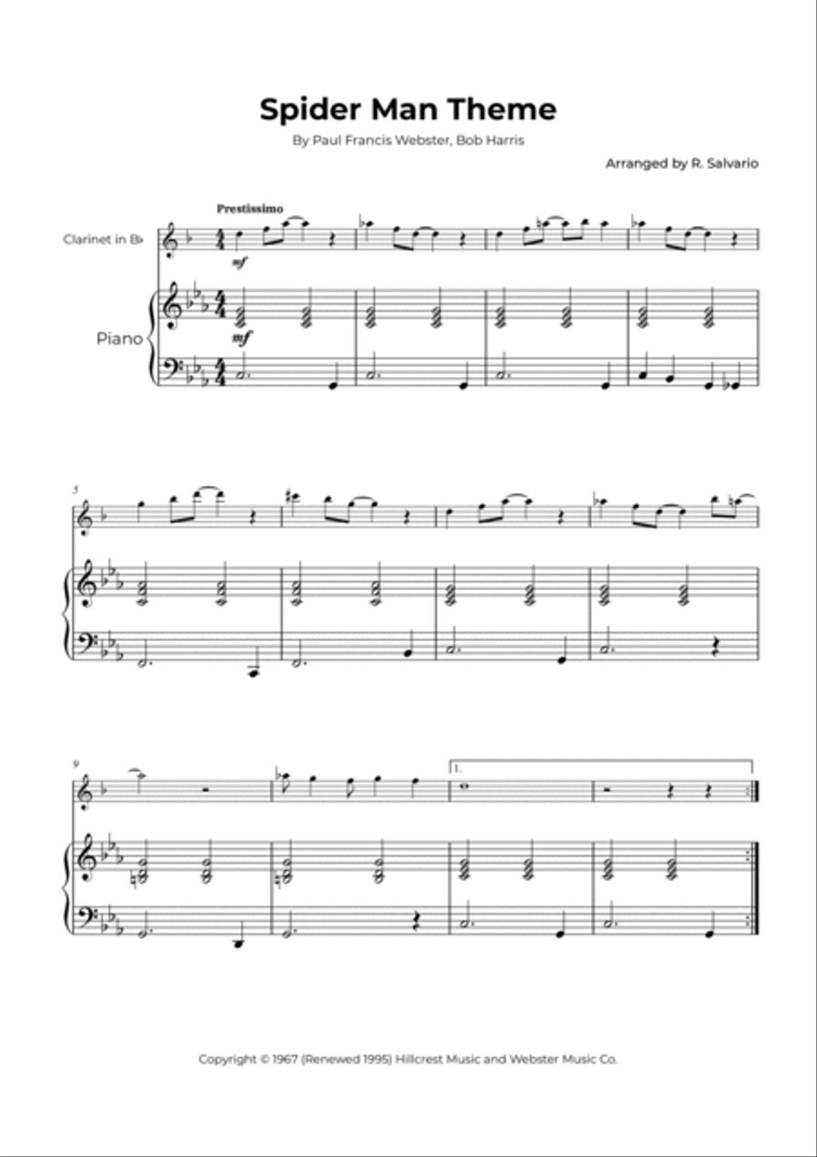 Theme From Spider Man Theme From Spider Man B-Flat Clarinet scores gallery preview page 2