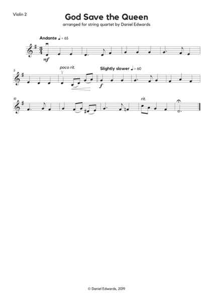 God Save the Queen, UK National Anthem, arranged for string quartet image number null