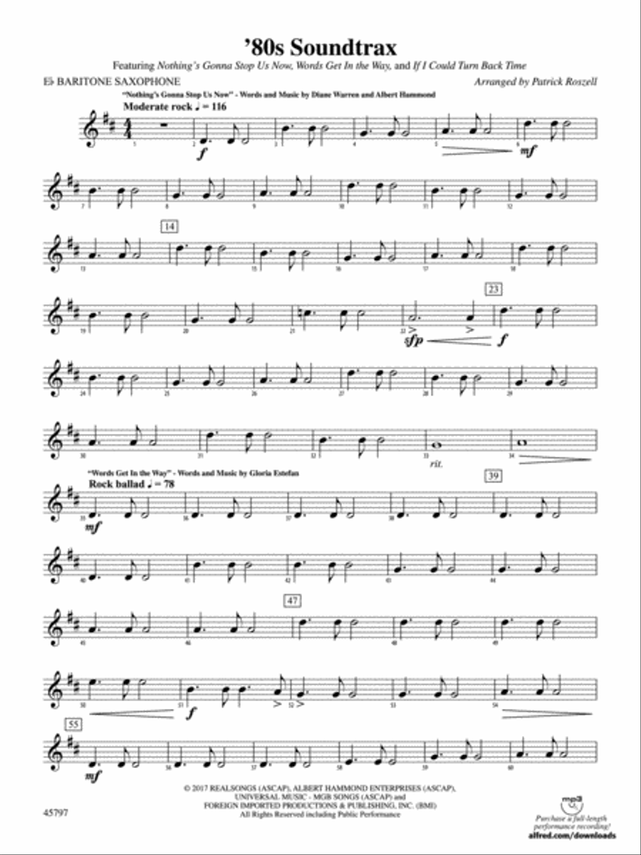 '80s Soundtrax: E-flat Baritone Saxophone Concert Band scores gallery preview page 1
