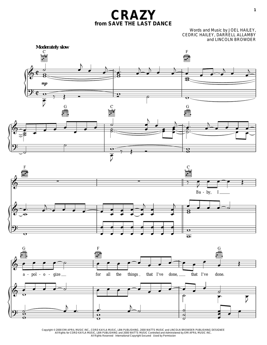 Crazy Crazy Piano, Vocal, Guitar scores gallery preview page 1