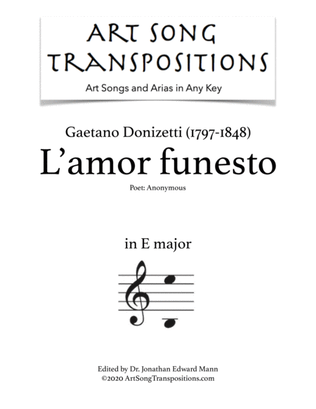 Book cover for DONIZETTI: L'amor funesto, A 286 (transposed to E major, with cello)