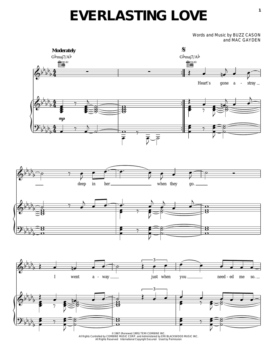Everlasting Love Piano, Vocal, Guitar scores gallery preview page 1