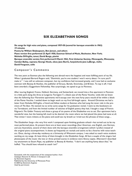 Six Elizabethan Songs – High Voice – New Edition – With Online Accompaniments