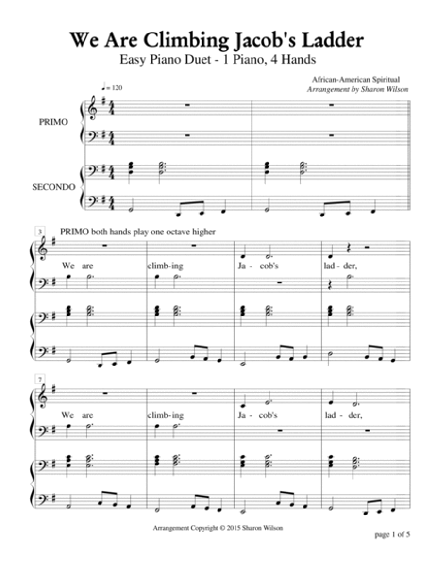 We Are Climbing Jacob's Ladder (Easy Piano Duet; 1 Piano, 4 Hands) Easy Piano scores gallery preview page 5