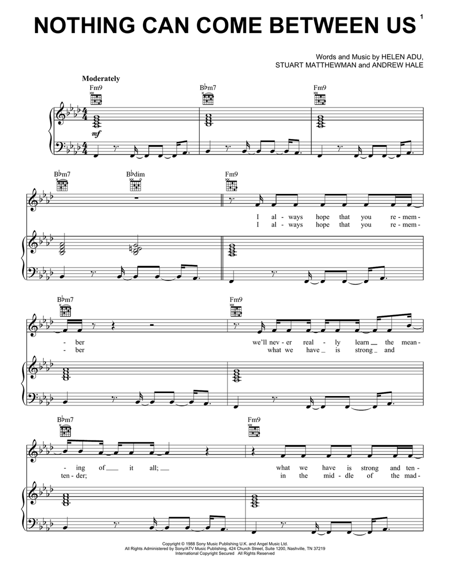 Nothing Can Come Between Us Piano, Vocal, Guitar scores gallery preview page 1