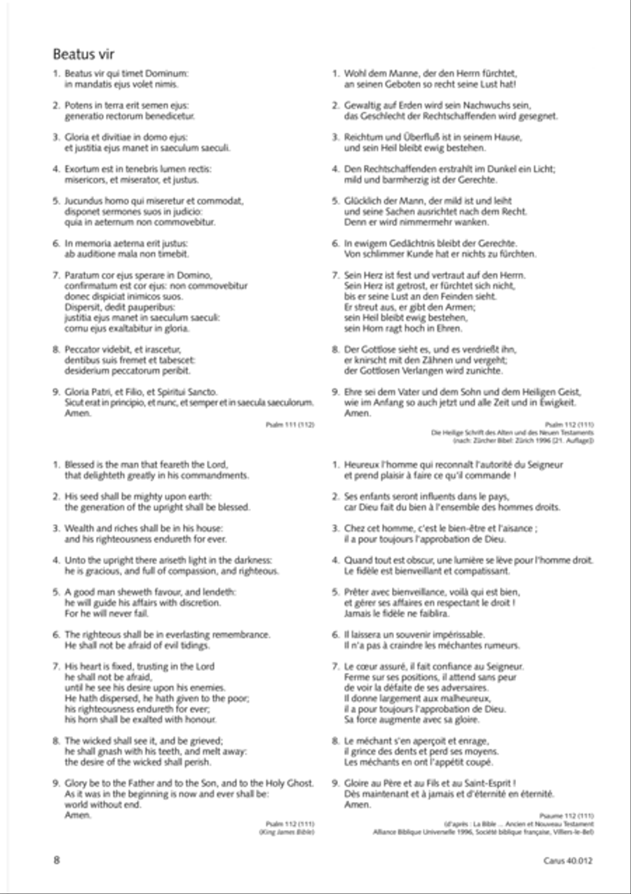 Beatus vir (How blest is he) Psalm 111 4-Part scores gallery preview page 9