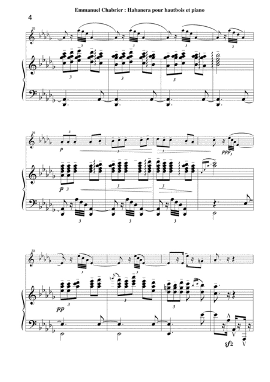 Emmanuel Chabrier: Habanera arranged for oboe and piano Piano scores gallery preview page 4