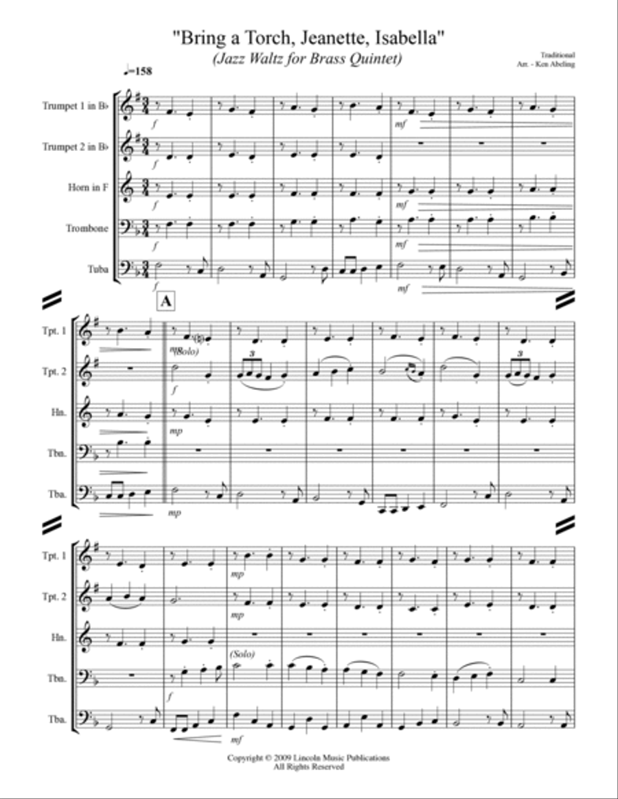 Bring a Torch Jeanette, Isabella (for Brass Quintet) Brass Quintet scores gallery preview page 2
