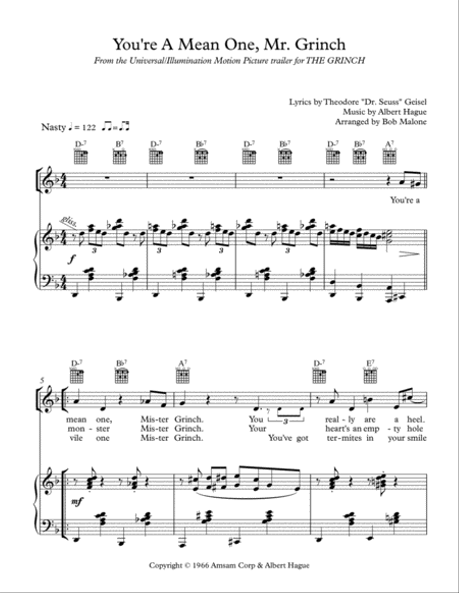 You're A Mean One, Mr. Grinch Voice scores gallery preview page 1