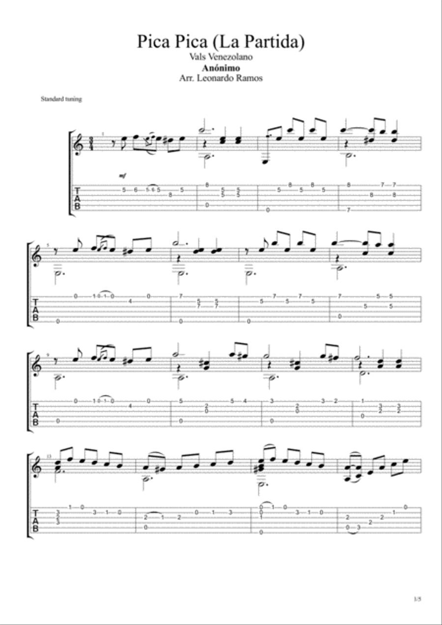Pica Pica Vals (La Partida) Guitar Tablature scores gallery preview page 1