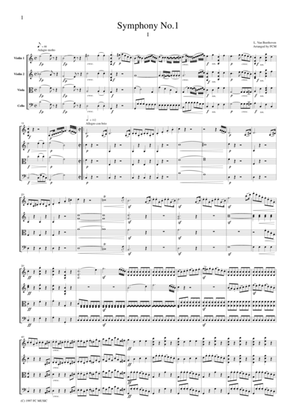 Book cover for Beethoven Symphony No.1, 1st mvt., for string quartet, CB001