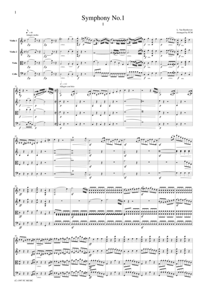 Beethoven Symphony No.1, 1st mvt., for string quartet, CB001 image number null