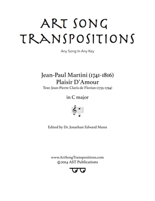 Book cover for MARTINI: Plaisir d'amour (transposed to C major)
