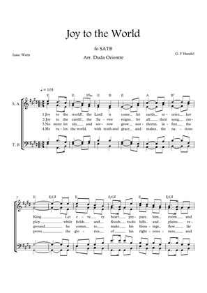 Joy to the World (E major - SATB - with chords - no piano - four staff)