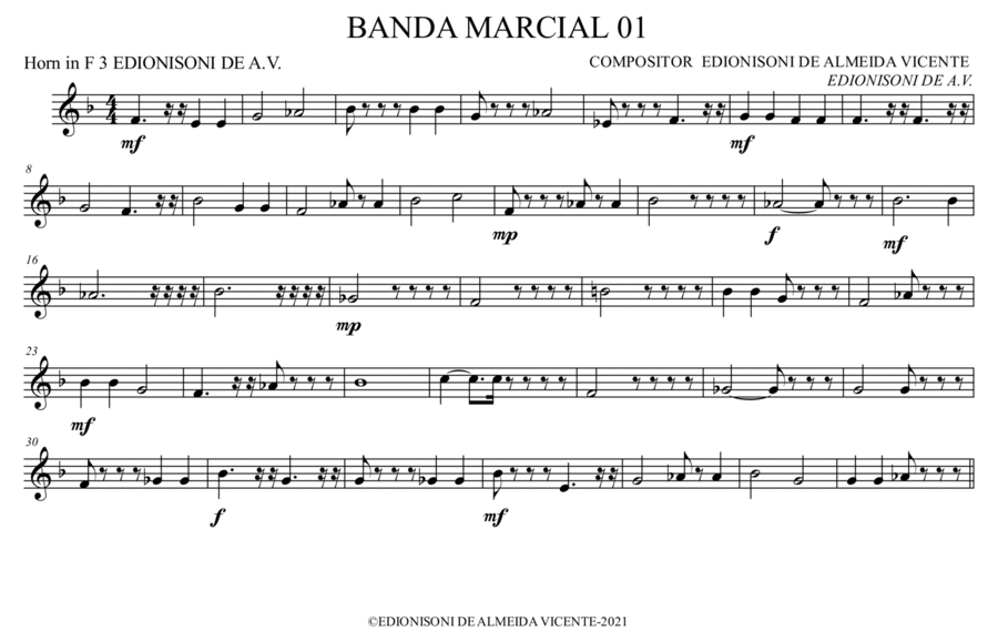 BANDA MARCIAL 01 - Horn in F 3 Marching Band scores gallery preview page 1