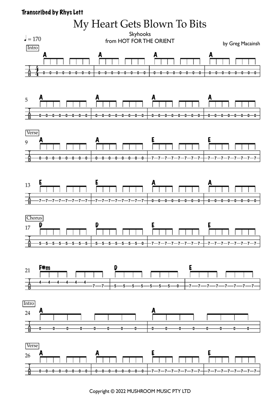My Heart Gets Blown To Bits Bass Guitar Tablature scores gallery preview page 1