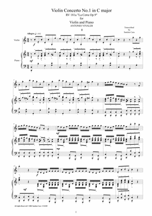 Vivaldi - Violin Concerto No.1 in C major RV181 Op.9 for Violin and Piano