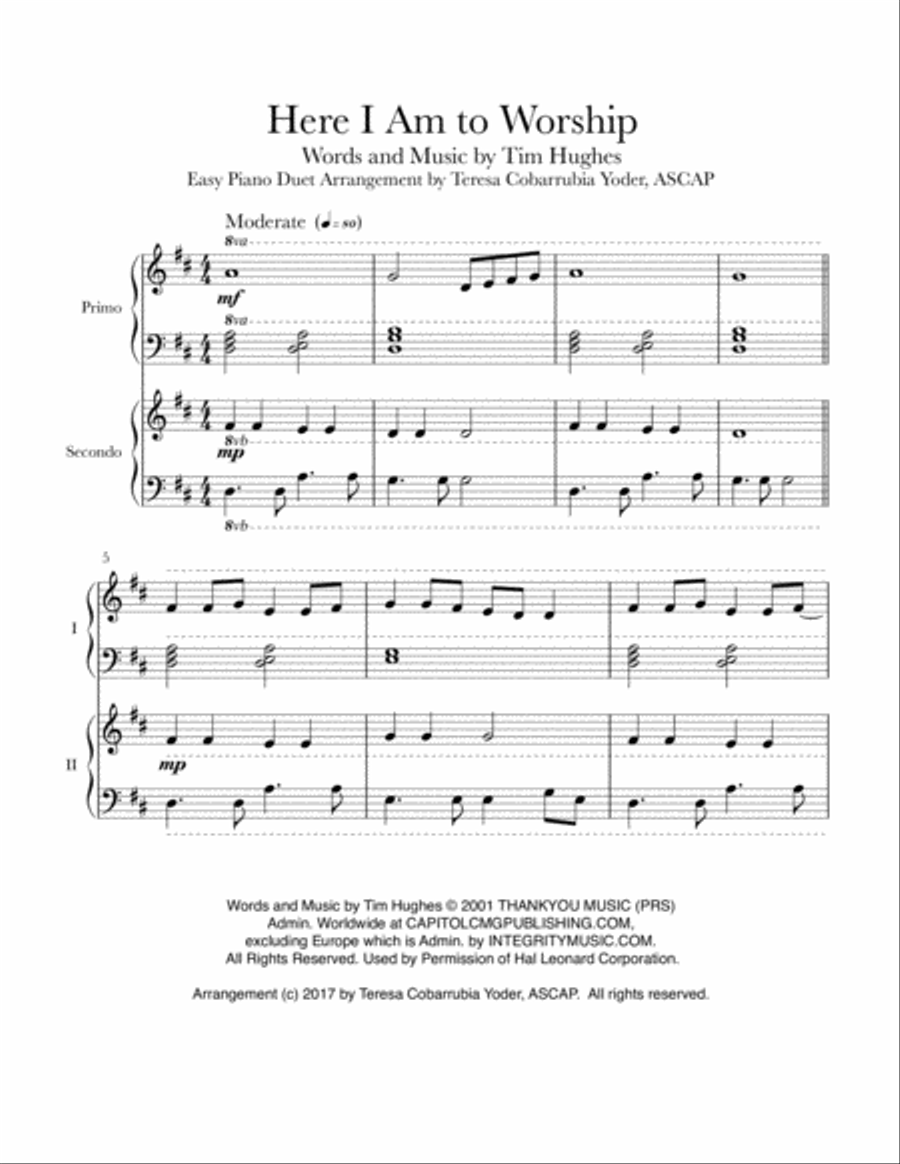 Here I Am To Worship Easy Piano scores gallery preview page 1