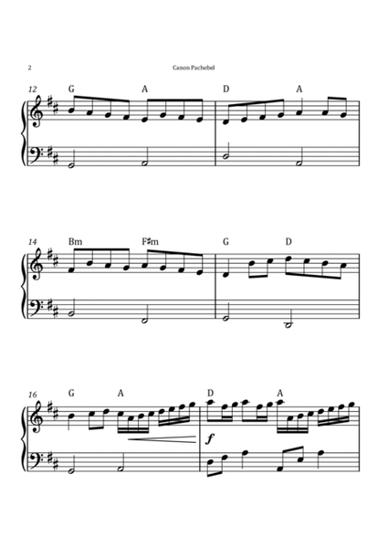 Canon by Pachelbel - Intermediate/Advanced Piano Solo with Chord Notation image number null