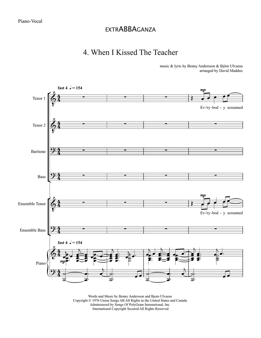 When I Kissed The Teacher TTBB scores gallery preview page 1