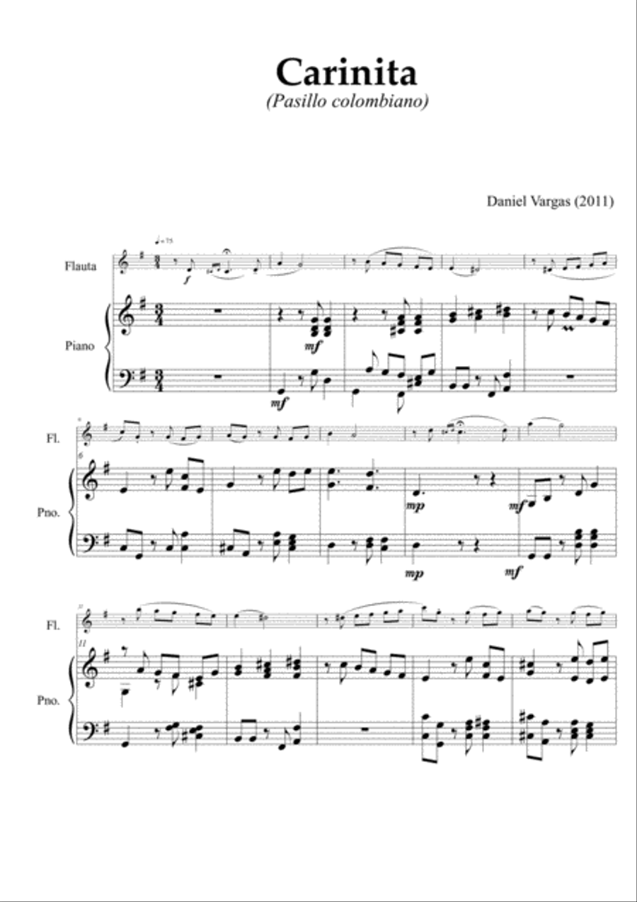 Carinita, para flauta y piano Flute Solo scores gallery preview page 2