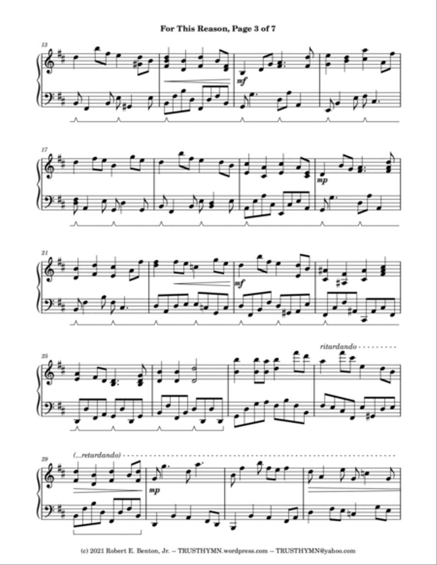 For This Reason (arranged for Piano Solo) Piano Solo scores gallery preview page 3