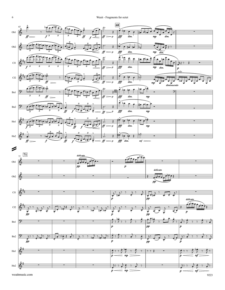 Fragments for wind octet (3’50) Large Ensemble scores gallery preview page 6