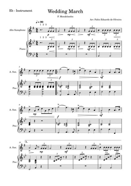 Wedding March (Mendelssohn) + FREE Mp3 Playback + Solo and Piano Parts image number null