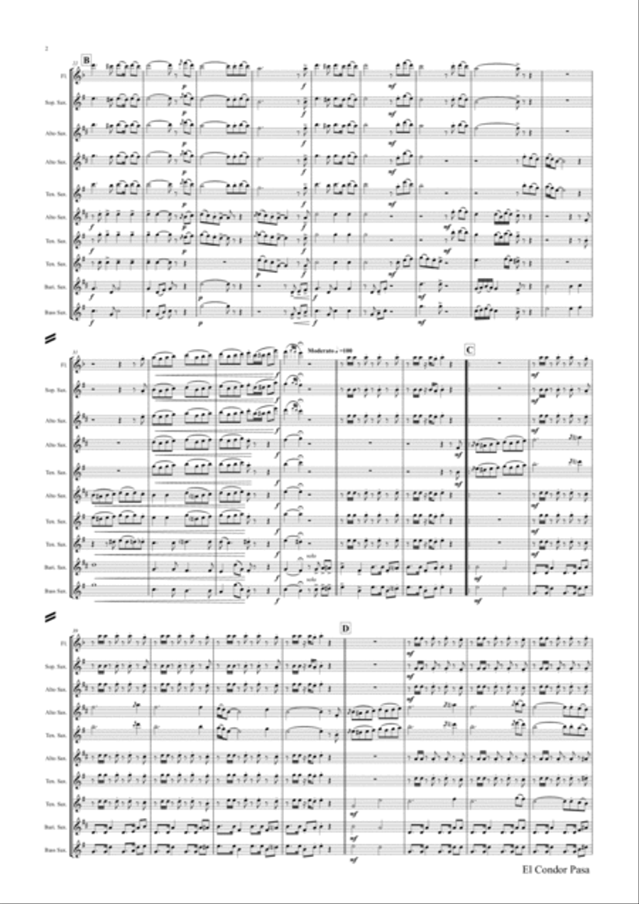 El Condor pasa - Peruvian Folk Song - Saxophone Quintet Saxophone Quintet scores gallery preview page 3