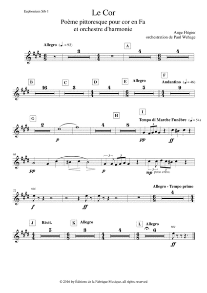 Ange Flégier: Le Cor for solo horn and concert band, Bb euphonium (treble clef) 1 part