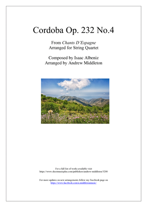 Book cover for Corodoba arranged for String Quartet