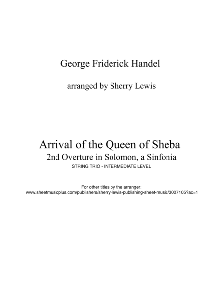 ARRIVAL OF THE QUEEN OF SHEBA String Quartet, Intermediate Level for 2 violins, viola and cello image number null