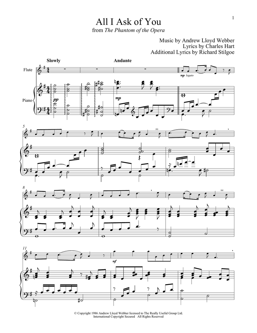 All I Ask Of You (from The Phantom of The Opera) Flute Solo scores gallery preview page 1