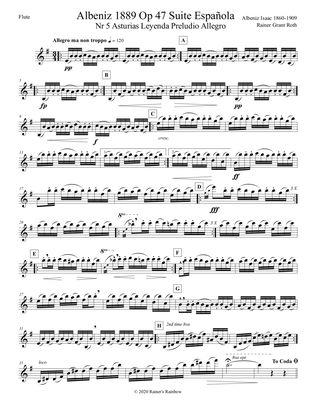 Book cover for Albeniz 1889 Op 47 Suite Española Nr 5 Asturias Leyenda Preludio Allegro for Flute in E minor