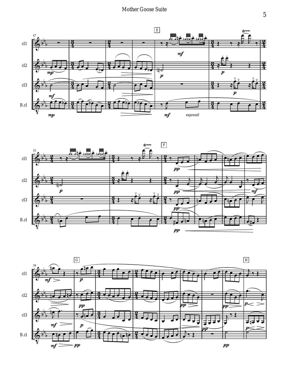 Ravel - Mother Goose Suite Selections for Clarinet Quartet Clarinet Quartet scores gallery preview page 5