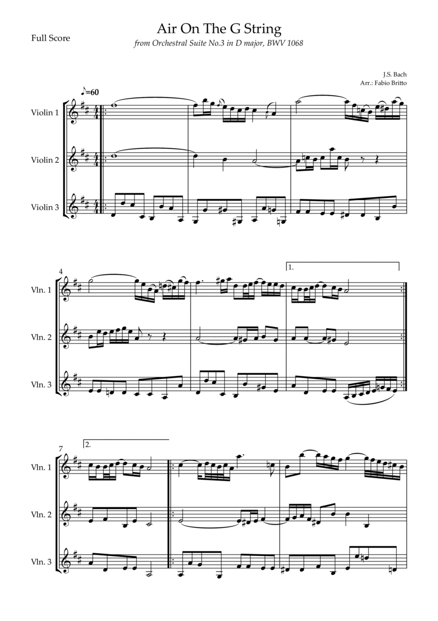 Air On The G String (J.S. Bach) for Violin Trio String Trio scores gallery preview page 1