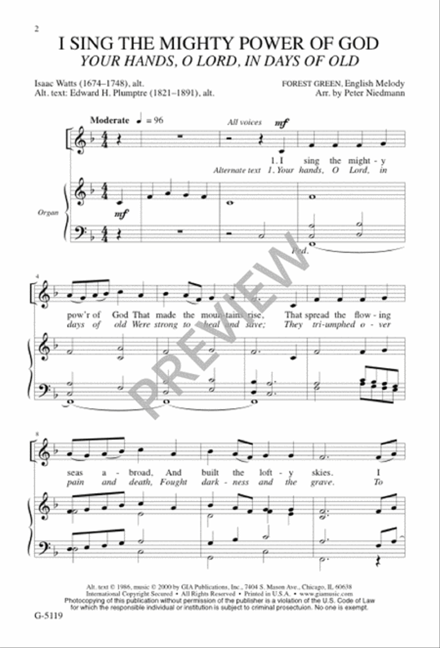 I Sing the Mighty Power of God / Your Hands, O Lord, in Days of Old 2-Part scores gallery preview page 2